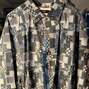 Cremieux Collection Blue & White Bohemian Print Long-Sleeve Button-Up SZ XL